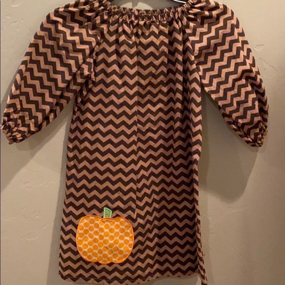 Chevron boutique pumpkin girls dress 7/8